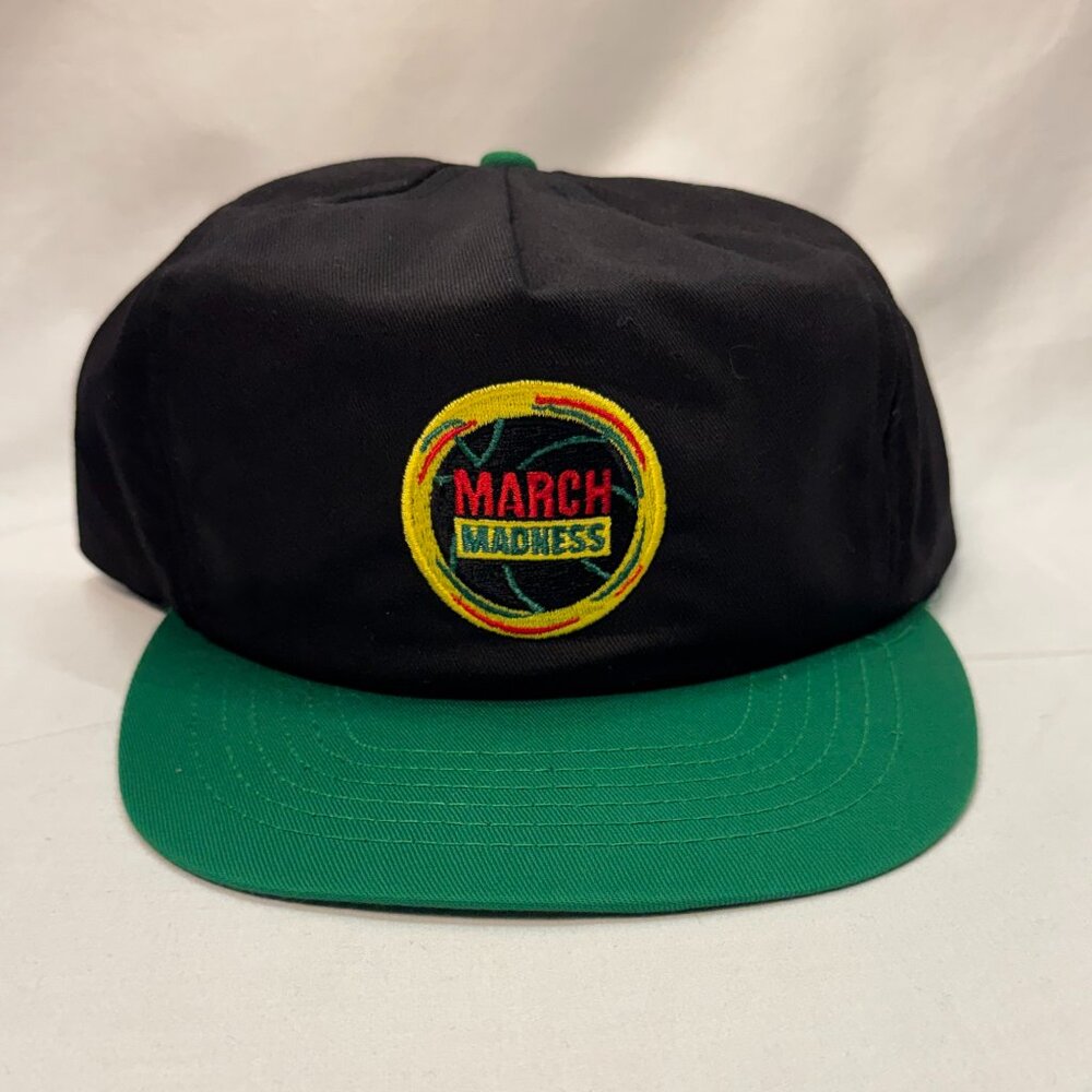 Vintage March Madness Snapback Hat Black Green NCAA Basketball Cap Retro 90s St